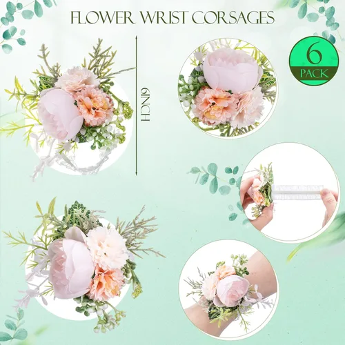 Vista 2 de Juego de 12 ramilletes de boda y boutonniere, pulsera de ramillete de boda con alfileres para baile de graduación, hombres, novia, fiesta