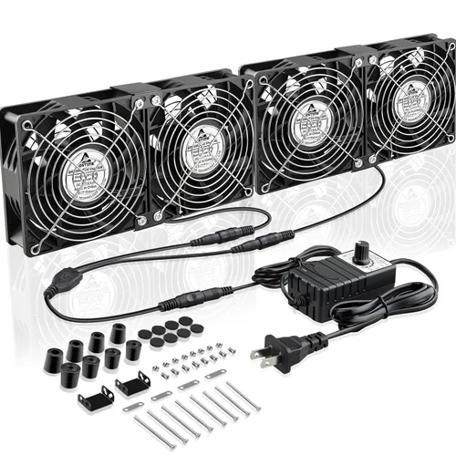 Vista 8 de GDSTIME 2X 4.724 in Ventilador de computadora con enchufe de CA Control de velocidad 110V-240V alimentado 240mm, Powerful Airlow, Dual Ball, for