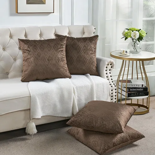 Vista 33 de Juego de 4 fundas de almohada cuadradas decorativas de terciopelo con diamantes de 20 x 20 pulgadas, fundas de almohada geométricas suaves para Aqua