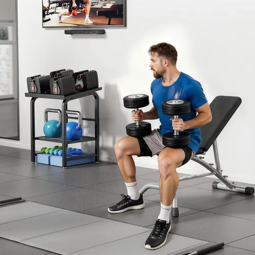 Vista 6 de Solo soporte para mancuernas con soporte de peso ajustable para carga de 500 libras, soporte de pesas resistente para gimnasio en casa