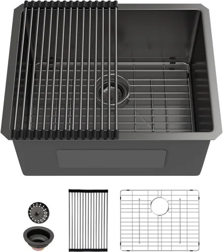 Vista 20 de Sarlai Gold Fregadero de Cocina Empotrado - Fregadero de Cocina de 28 Pulgadas Empotrado de Acero Inoxidable Dorado Tazón Individual de 28" x 19