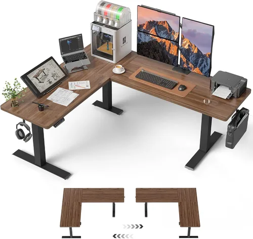 Vista 24 de FEZIBO - Escritorio de pie en forma de L de 63" x 55", altura ajustable, escritorio de computadora de esquina eléctrica de 63 pulgadas, escritorio