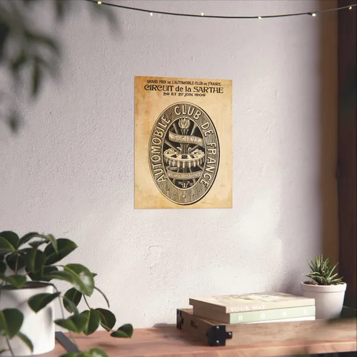 Vista 4 de Póster vintage del Auto Club de France Arte de pared retro del club de coches francés Impresión artística de historia de carreras de Le Mans El
