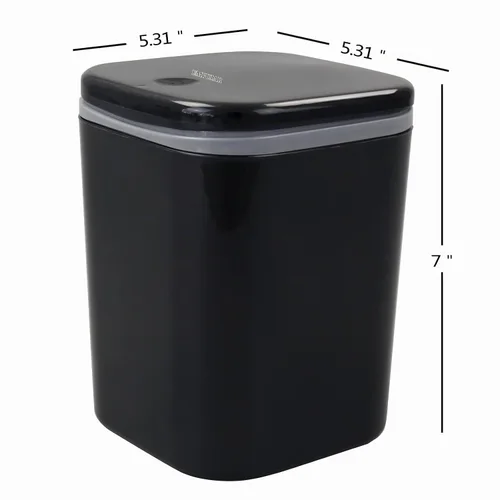Vista 2 de Bringer - Basurero de escritorio de 2 L, bote de basura pequeño de 0.5 galones con tapa, color negro Mini cubo de basura de mesa con tapa a