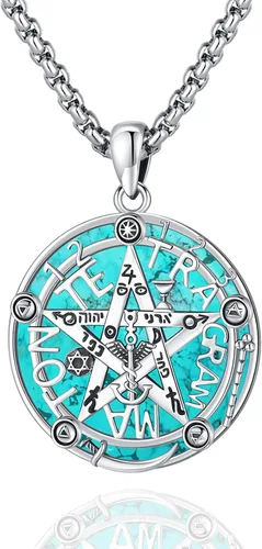 Vista 117 de Joyas de turquesa para mujeres y hombres de plata de ley 925 con colgante de urna para cenizas, collar con medallón de imagen, martillo de Thor