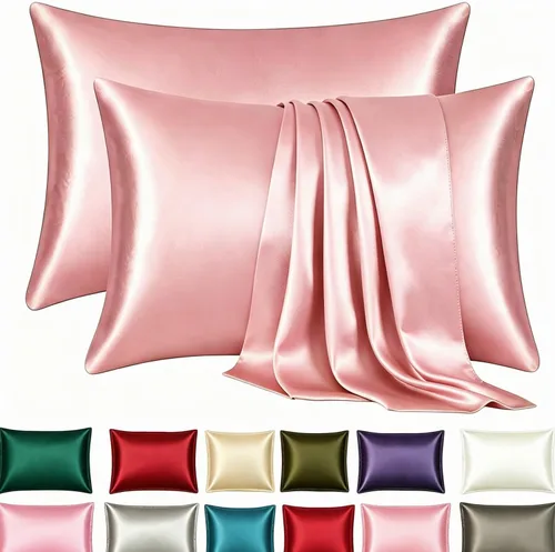 Vista 19 de Juego de 2 fundas de almohada de seda satinada de lujo para cabello y piel, fundas de almohada de satén con cierre de cremallera (estándar