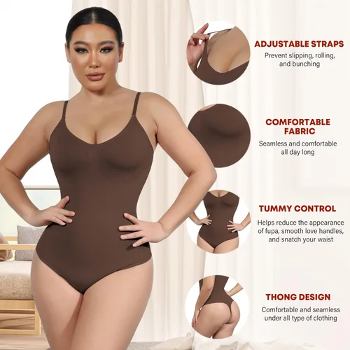Vista 4 de Body sin costuras para mujer con control de abdomen, moldeador de cuerpo, tanga moldeadora