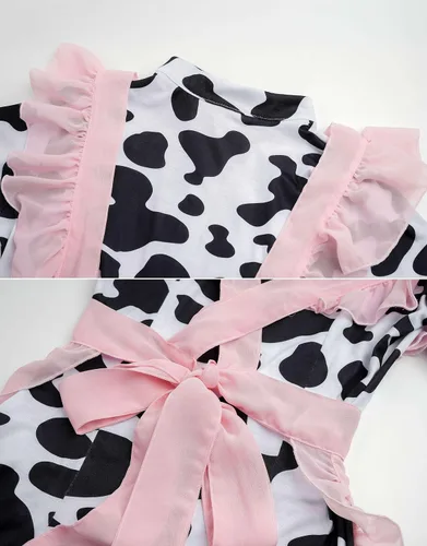 Vista 6 de haikyuu Disfraz de cosplay de sirvienta de vaca para mujer con delantal de Halloween