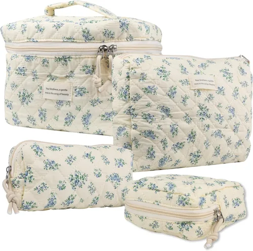 Vista 17 de NATINSA Bonita bolsa de maquillaje para mujer (2 unidades), bolsas de cosméticos de viaje, bolsa organizadora de artículos de tocador con diseño 21
