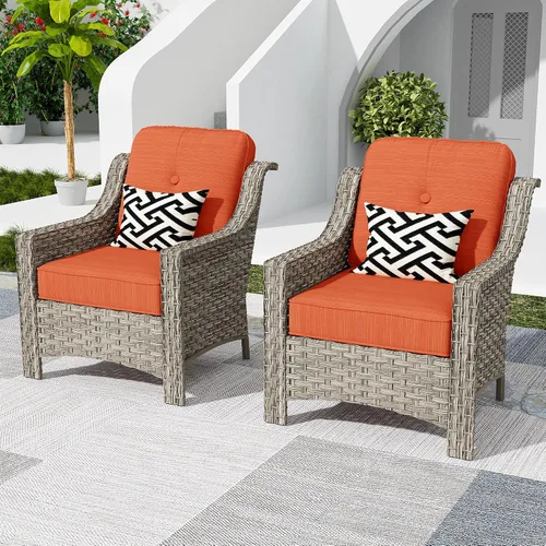 Vista 49 de HOOOWOOO Sofá de patio de 3 plazas de mimbre para exteriores, resistente a todo tipo de clima, con respaldo alto, muebles a juego (beige y bronceado)