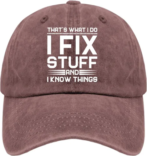 Vista 8 de That's Whats I Do I Fix Stuff and I Know Things - Sombreros desgastados para hombre, de mezclilla lavada, ajustables, con correa trasera 1