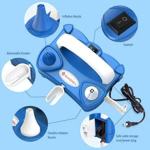 Vista 2 de IDAODAN Bomba eléctrica de globo de aire portátil de doble boquilla de 110 V 600 W, inflador eléctrico de globos para decoración de fiestas de niños