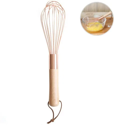 Vista 5 de Batidor de huevo Batidor HEITIGN Mango de madera Batidor de acero inoxidable Batidor de huevos, herramientas de cocina para mezclar oro rosa