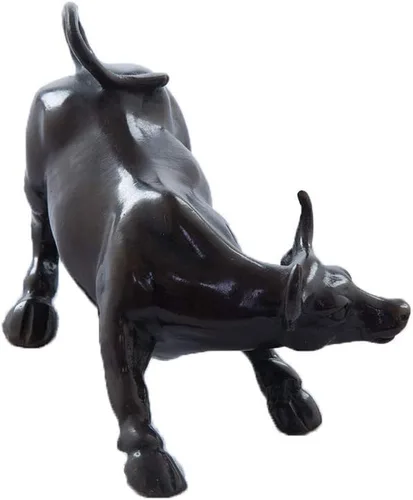 Vista 5 de Figura de toro de Wall Street de latón, atrae riqueza, marrón