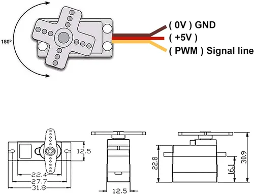 Vista 5 de 2 piezas MG90S 0.32 oz servo motor micro servo metal engranado kit mini servos para RC robot helicóptero avión controles coche barco con cable