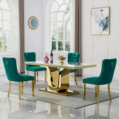 Vista 19 de SSLine Mesa de comedor moderna para mesa de cocina de mármol sintético de 6,70 pulgadas, mesa de comedor rectangular para muebles de cocina