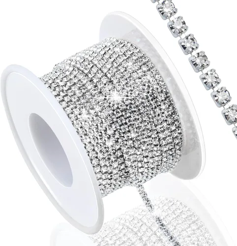 Vista 19 de Dowarm Cadena de cierre de diamantes de imitación de cristal de 10 yardas de 0.079 pulgadas para coser Crocs zapatos, ropa, vasos, cadena de Azul