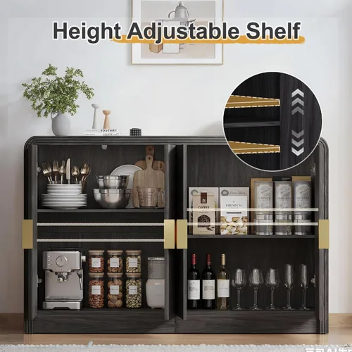 Vista 7 de Decofy Aparador buffet de 55 pulgadas, moderno gabinete de consola de mediados de siglo con estantes ajustables y puertas de grano ondulado