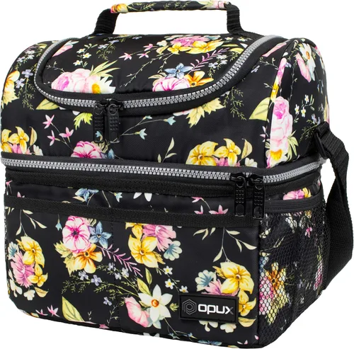 Vista 17 de OPUX Lonchera para hombres y mujeres, bolsa de almuerzo grande aislada para trabajo de adultos, lonchera de dos pisos para preparación de comidas