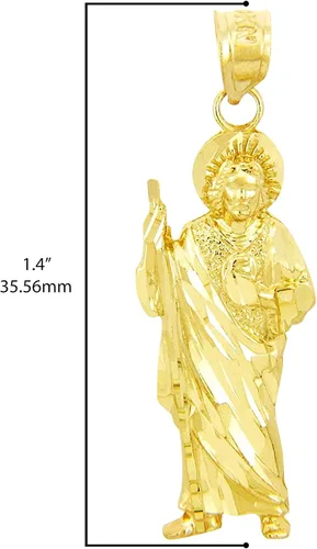 Vista 4 de Colgante de oro amarillo de 10 quilates con dije de San Judas de 1-38", Metal, Diamante