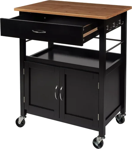 Vista 5 de eHemco - Isla para cocina, con cubierta de bambú con base negra o blanca, Rayón derivado del bambú, Negro Base Cajón, Gabinete de Almacenamiento