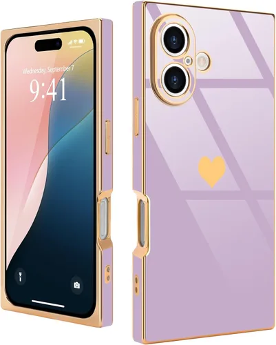 Vista 9 de Compatible con iPhone 12 Funda Rectangular Bonita Chapado Dorado Lujo Corazón de Amor Funda de Teléfono para Mujeres Niñas A Prueba de Golpes