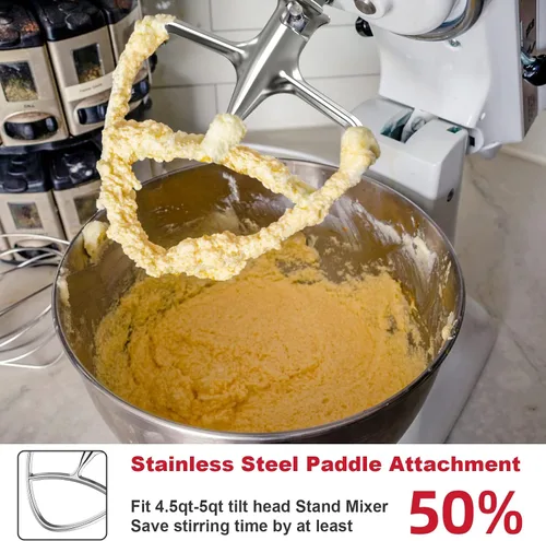 Vista 5 de Cofun Accesorio de paleta de acero inoxidable para mezclador KitchenAid, batidor plano para mezclador KitchenAid, se adapta a mezclador de cabeza