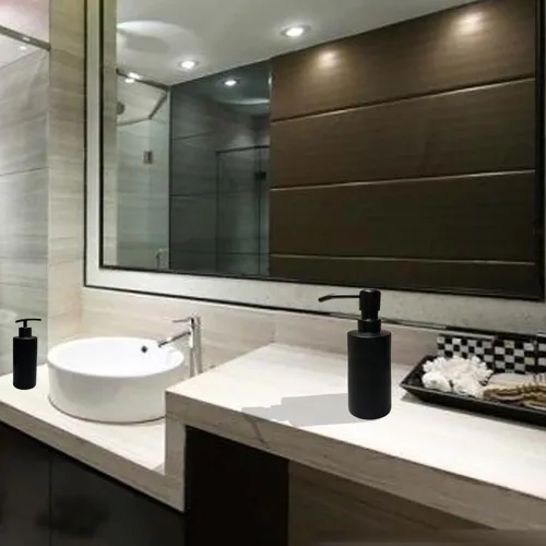 Vista 3 de Dispensador de jabón negro, dispensador de jabón cilíndrico, dispensador de loción de champú, dispensador de acondicionador para baño, cocina