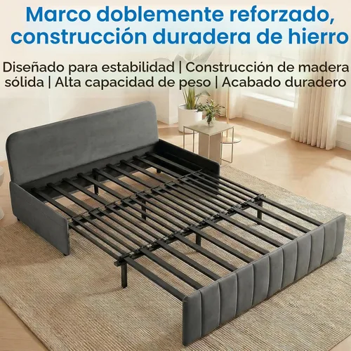 Vista 5 de Mjkone Sofá cama extraíble tamaño Queen, sofá cama 3 en 1, sofá cama convertible de piel sintética de 64 pulgadas, sofá cama extraíble con bolsillos