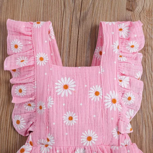 Vista 5 de Mameluco para bebé recién nacido, con margaritas, ropa ajustable con volantes de una pieza, overol de verano para bebé