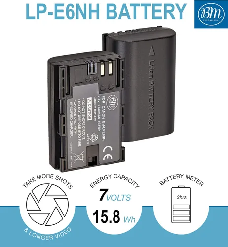 Vista 2 de BM Premium Paquete de 4 baterías LP-E6NH de alta capacidad y cargador de batería para Canon EOS R EOS R5 EOS R6 EOS R6 II EOS R7 EOS 90D EOS 60D EOS