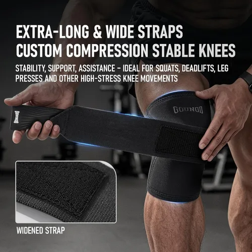 Vista 2 de Knee Sleeves for Weightlifting with Wraparound Straps 7mm Black