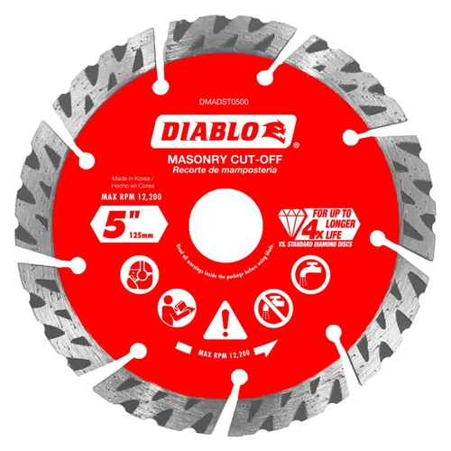 Vista 6 de Disco de corte turbo segmentado de diamante Diablo para hormigón, ladrillo y bloque - 4" de diámetro, kerf de 2.4mm, 15250 RPM máx. - DMADST0400