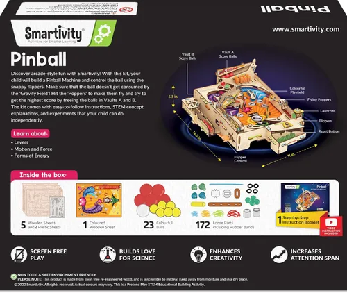 Vista 9 de Smartivity - Máquina de pinball DIY para niños de 8 a 14 años Juego de arcade galardonado globalmente Construye tu propia máquina de pinball