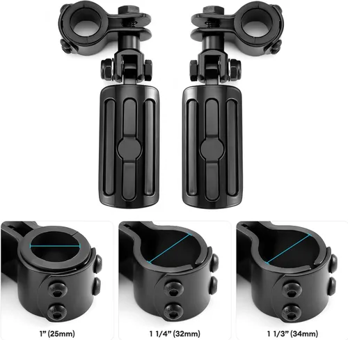 Vista 2 de Estriberas para motocicleta de 1 a 1 1/3 pulgadas con protector de motor, estriberas para Harley Honda, Suzuki, Yamaha (negro)