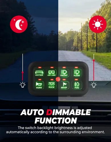 Vista 3 de KEMIMOTO Panel de interruptor táctil de 8 gang, control táctil LED para automóviles, UTV, camiones 60A Circuit Breaker, Blade Fuses, Solid-State
