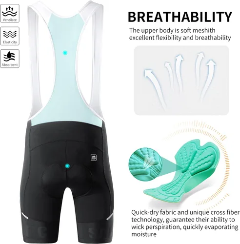 Vista 3 de Santic Pantalones cortos de ciclismo para hombre, acolchado 4D, transpirable, para ciclismo de carretera, ciclismo, ciclismo, ciclismo, gel de viaje