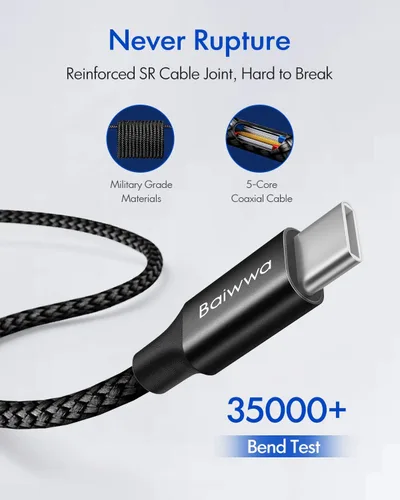 Vista 7 de Baiwwa Cable USB C a USB C de 20 pies, cable USB tipo C a C súper largo
