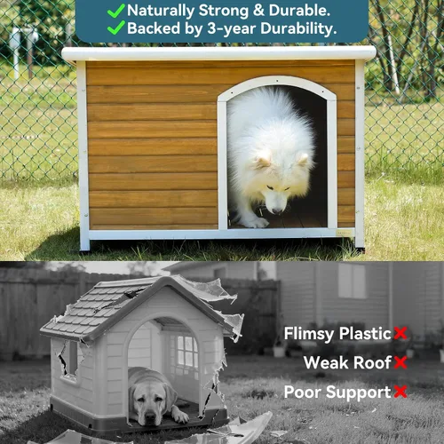 Vista 2 de Petsfit - casetas cuchas de madera para perros pequeños, medianos y perros grandes, resistente a la intemperie para perros, con patas elevadas.
