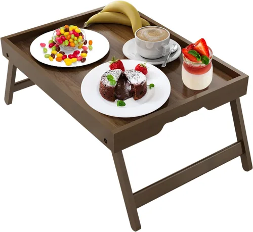 Vista 15 de Artmeer FSC - Bandejas de cama 100% bambú, tamaño mediano, 2 unidades, color natural Two FSC 100% bamboo bed trays with folding legs and handles