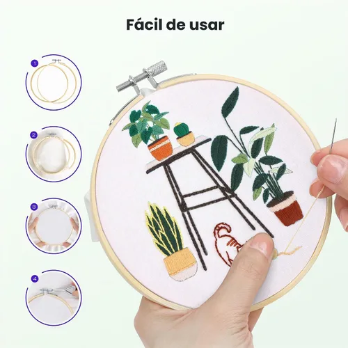 Vista 4 de Caydo Aro de bordado de 3 piezas con herramienta de tornillo de metal, aros de bordado de bambú de 6 pulgadas para bordar y coser, aro de punto