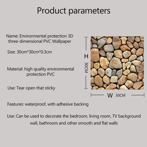 Vista 7 de Paneles de pared 3D de rocas, 10 unidades, paneles de pared 3D autoadhesivos, papel tapiz 3D de PVC para decoración de pared interior, baño