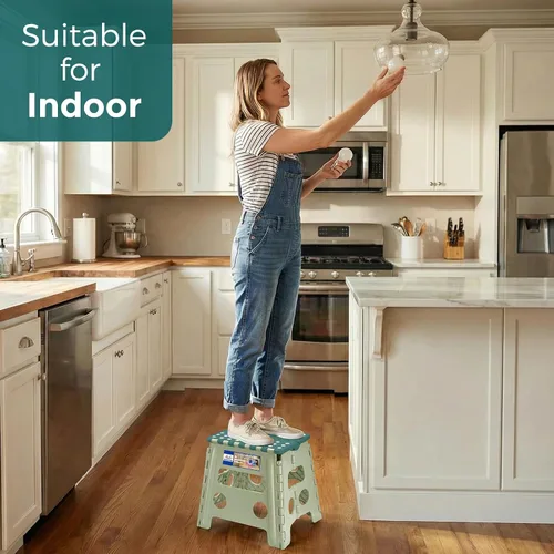 Vista 9 de ACKO Taburete plegable de 13 pulgadas, soporta 300 libras para adultos y Bicolor Verde