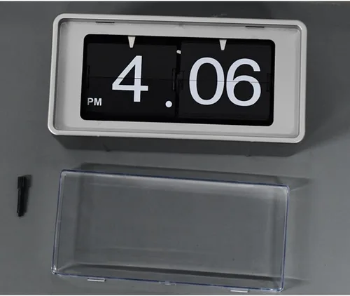 Vista 3 de BHning Reloj de escritorio digital con tapa transparente de estilo retro, función automática de giro de página, pantalla digital