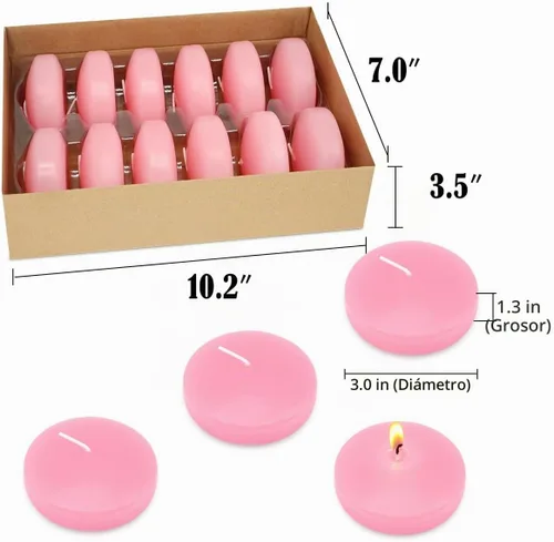 Vista 5 de Velas flotantes rosas de 10 horas, grandes de 3 pulgadas, sin aroma, sin goteo, de cera para piscina y agua, velas flotantes para jarrones, centros