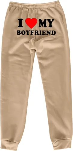 Vista 2 de I Love My Boyfriend - Pantalones deportivos a la moda, elásticos, de cintura alta, pantalones deportivos casuales de forro polar sueltos, pantalones