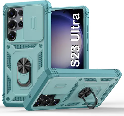 Vista 136 de PASNEW Funda militar para iPhone 13 Pro Max, cubierta de cámara deslizante y soporte de anillo de metal de 360°, carcasa rígida multicapa resistente