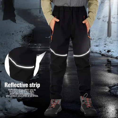 Vista 3 de Toomett Pantalones cargo de nieve para niños, niñas y niños al aire libre con forro polar suave Shell senderismo pesca esquí pantalones aislados