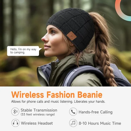 Vista 10 de Bluetooth Beanie for Women with Ponytail Hole, Beanie with Headphones Built in Microphone, Womens Gifts