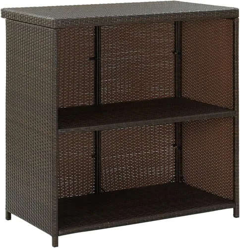 Vista 5 de Juego de barras de 3 piezas de ratán sintético rectangular marrón con marco de acero, diseño moderno para interiores y exteriores, comedor y patio
